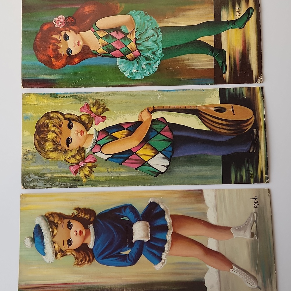 60's Eden Big Eyed Girl Prints On Cardboard